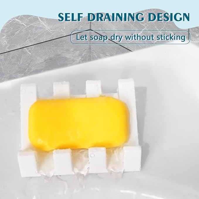 Self Draining Soap Dish,Silicone Suction Cup Soap Holder, Bathroom Soap Dish for Bar Soap,Can Extend Soap Life,Bathroom, Bath Tub, Kitchen Sink (1, White)