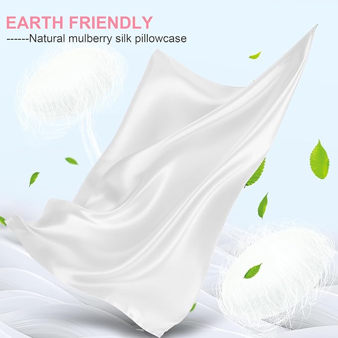 Mulberry Silk Pillow Cases 2 Pack Standard Size 20x26 Inches with Hidden Zipper, Ultra Smooth and Soft Breathable Cooling Silk Satin Pillowcase Set of 2, Better for Hair and Skin, Gifts for Women Men