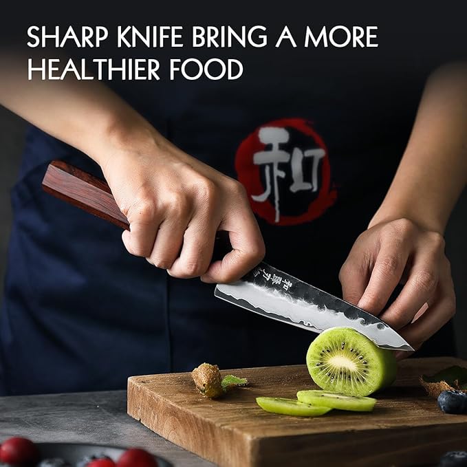 HEZHEN 5.3" Utility Knife, Clad Steel Composite Forging Steel Universal Knife, Petty Knife Paring Fruit Peeling,Japanese Style Kitchen Knife,Natural Wood Octagonal Handle