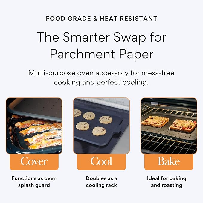 Baking & Frying Pan Splatter Screen Beckon Ware | USA Brand | 17.5 x 12 Inch Black, Multi-Use Silicone Baking Rack for Oven, and Stove – Grease Splash Guard, Baking Supplies, Pastry Sheet