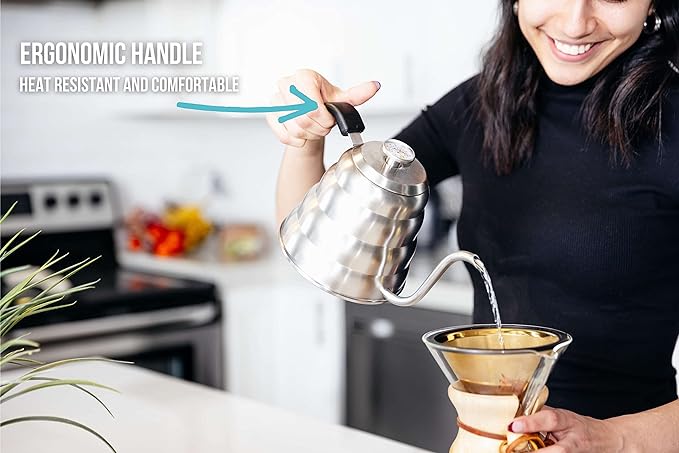 Barista Warrior Pour Over Coffee Kettle with Thermometer – Gooseneck Kettle for Coffee and Tea, Stainless Steel for All Stovetops (Copper Coated, 1.0 Liter, 34 fl oz)