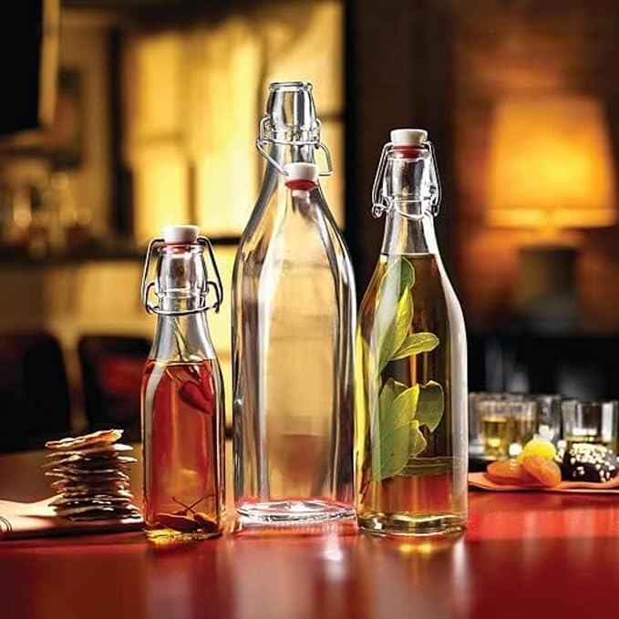 Bormioli Rocco Swing Top Glass Bottle (Set of 2) - 8.5 oz Kitchen Containers with Airtight Seal, Ideal for Homemade Dressings, Syrups, Infused Oils, Small-Batch Beverages - Glassware for Kitchen