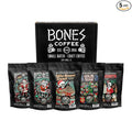 Bones Coffee Company Holiday Favorites Bundle, 5 Assorted Flavored Coffee Low Acid Medium Roast Arabica Beans Specialty Coffee Gifts, Auto Drip and French Press Compatible, 4 oz Pack of 5 Ground