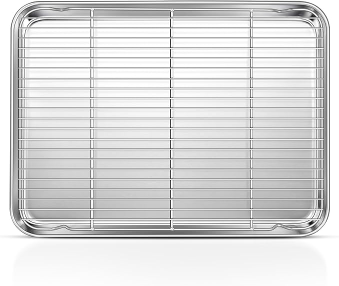 19.6 Inch Baking Sheet Pan with Rack Set, Joyfair Stainless Steel Toaster Oven Pans Tray & Cooling Racks for Cookie/Jelly Roll/Bacon/Meat, Commercial Metal & Rust-free, Dishwasher Safe