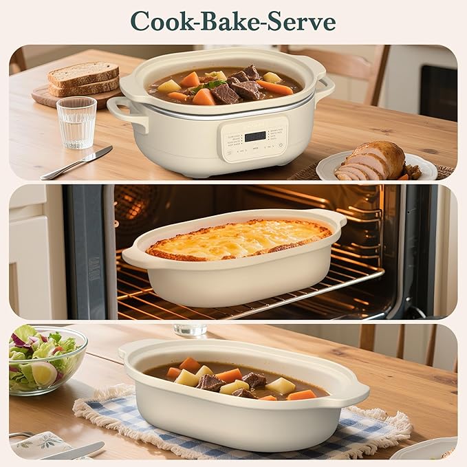 MAGNIFIQUE 4 Quart Programmable Casserole Slow Cooker, 8-in-1 Multi Cooker with Removable Non-Toxic Stoneware Crock, Claypot Slow Cooker, Rice-cooking, Nonstick, Oven Safe Pot to 450°F, Oatmeal