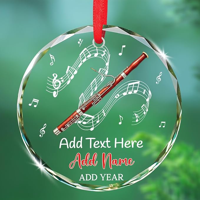 Bassoon Playing Xmas Tree Glass Ornaments, Personalized Bassoonist Ornament Christmas 2025, Bassoon Christmas Ornament Gift for Instrument Player, Custom Text & Name Musical Instrument Glass Keepsake
