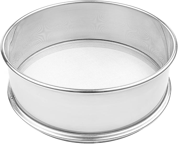 Stainless Steel Flour Sifter Fine Mesh Round Flour Sieve for Baking 8" Diameter x 2.5" High; 30 Mesh (Hole Size 0.6mm)