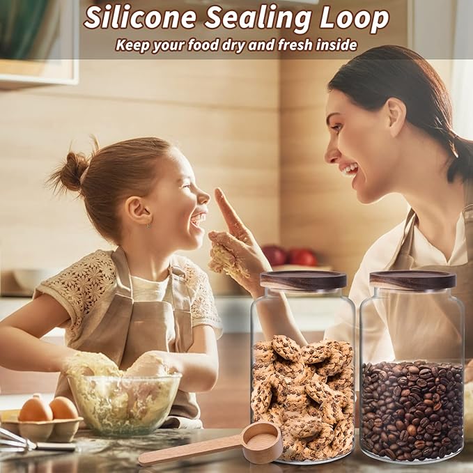 Large Glass Coffee Storage Jar with Lids Spoon Thicken Glass Coffee Canister Borosilicate Glass Food Containers for Ground Coffee Beans Nut Pasta Sugar Candy Spice Rice Loose Tea (2800ml/94oz)