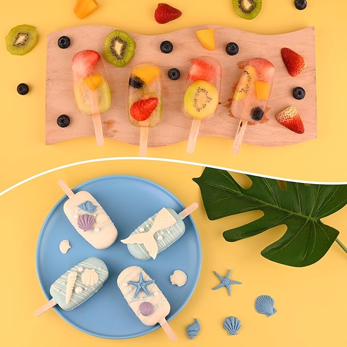 Sakolla Large Silicone Popsicle Molds Set of 3, Oval 4 Cavities Homemade Ice Pop Molds with 150 Wooden Sticks for Ice Cream, Cakesicles, Cake Pop (Green)