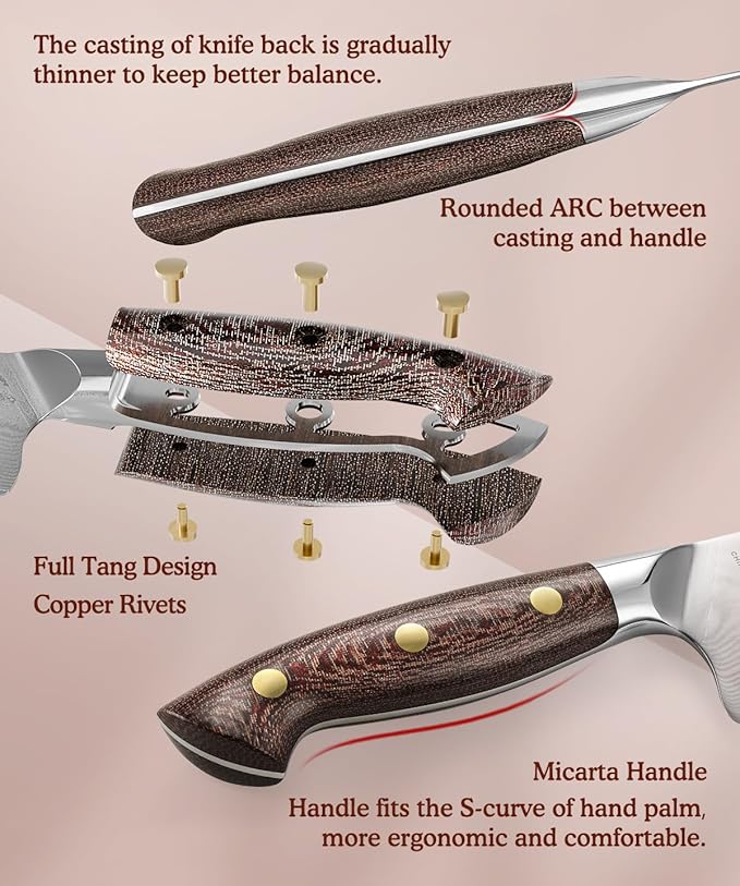 HEZHEN Carving Knife, 67 Layers Damascus Steel BBQ Slicing, 8.3 Inches, Professional Brisket Slicing Meat Knife, Ergonomic Micarta Handle, Gift Packing