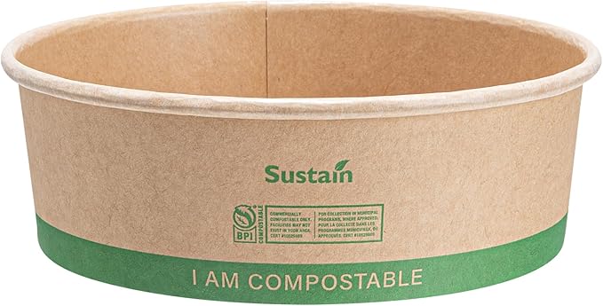 Restaurantware Paper Food Containers 200 Pack Of 25 oz Disposable Round Kraft Salad Bowls BPI-Certified Compostable Stackable Greaseproof Meal Prep Take Out Containers For Soups, Snacks And Desserts