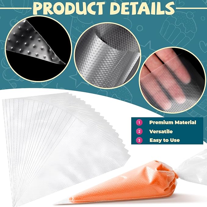 10 Inch Disposable Piping Bags 200PCS, Icing Piping Bags for Frosting, Thickened Non-Slip and Anti-Burst Pastry Bags for all Size Tips Couplers and Baking Cookies Candy Supplies Kits