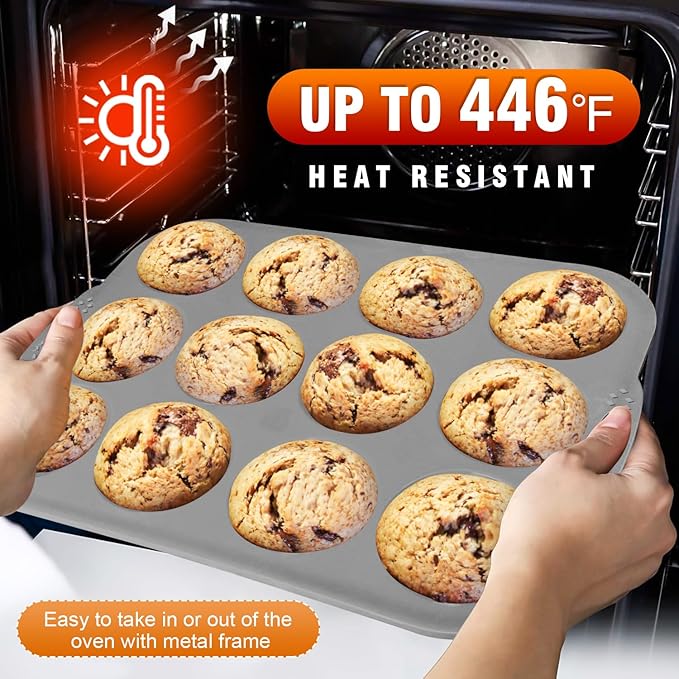 Walfos Silicone Muffin Pan with Metal Frame, 2.8 Inch Regular Size Silicone Cupcake Pan Muffin Tin, Non-Stick 12 Cups Egg Bites Molds for Baking 2 Pack, BPA Free, Dishwasher Safe