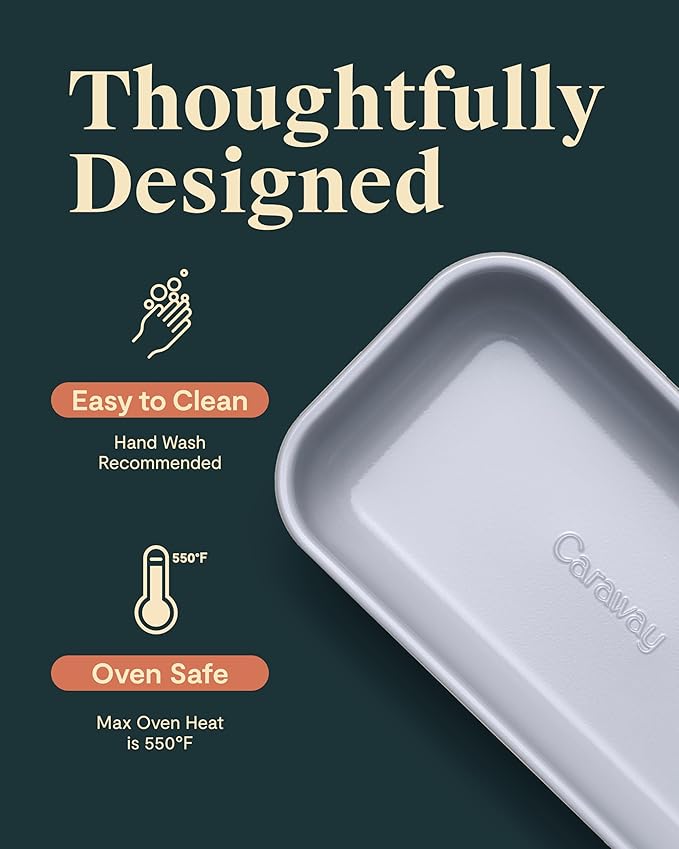 Caraway Non-Stick Ceramic 1 lb Loaf Pan Duo - Naturally Slick Ceramic Coating - Non-Toxic, PTFE & PFOA Free - Perfect for Pound Cakes, Breads, & More - Sage