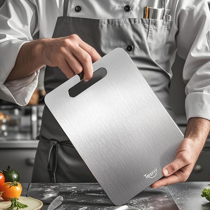 2 Pack Titanium Cutting Board - 100% Pure Titanium Cutting Boards For Kitche,Easy to clean, Double-sided food-grade Cutting Board For Cutting Meats, Fruits And Vegetables.(15 * 11)