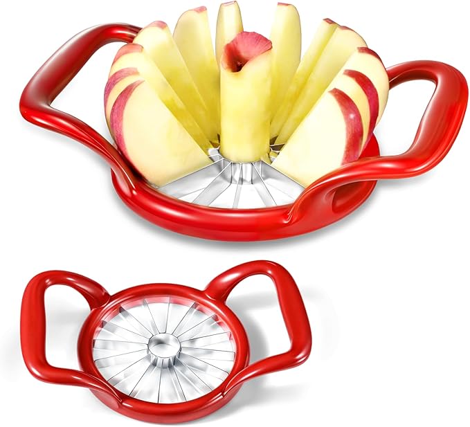 LIIGEMI 5.5 Inch Extra Large Apple Slicer,16-Slice Thin Apple Slicer and Corer,Cutter, Divider, Wedger for Fruits and Vegetables，Gifts for Mom，Sharp and Sturdy，Easy to Use（Red）