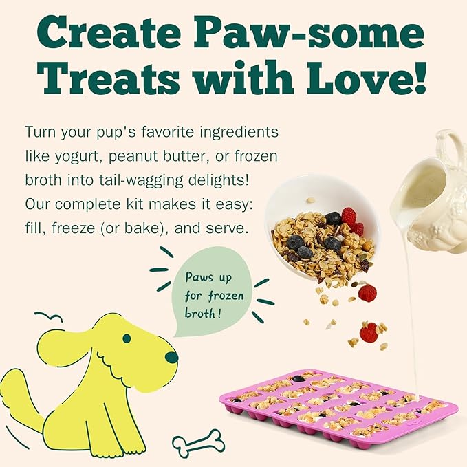 4 Pack Silicone Dog Treat Molds with Container and Ice Tong, Non-stick Puppy Paw and Bone Shaped Set with Bin, Silicone Mold for Pupsicle, Chocolate, Gummy, Candy, Baking, Jelly, Ice Cube, Pudding