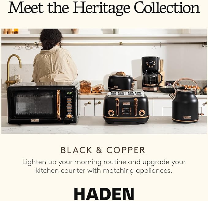 Haden Heritage 1.7 Liter Stainless Steel Electric Kettle, Hot Water Tea Kettle with 360-Degree Base and Auto Shutoff, Black & Copper