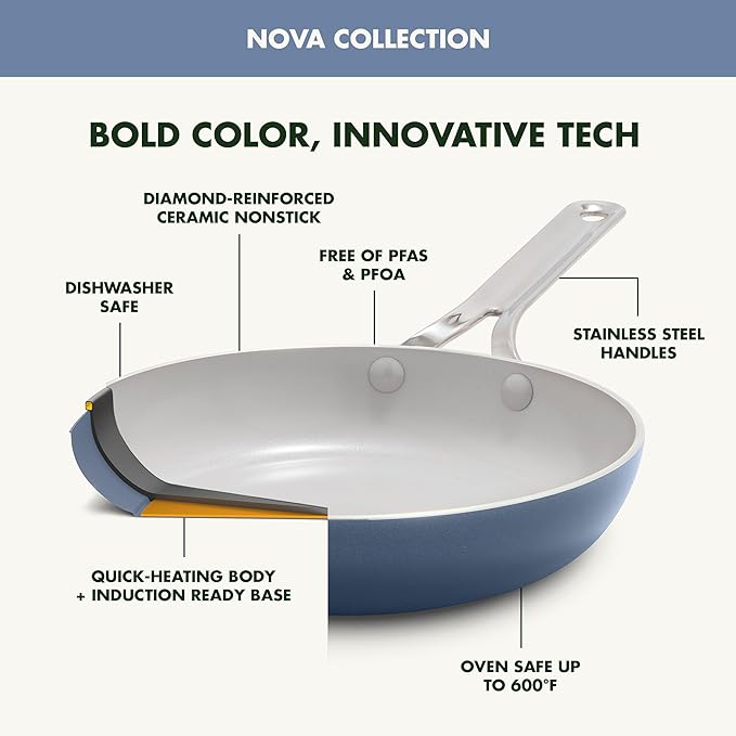 GreenPan Nova 10” Frying Pan Skillet and 4.37QT Sauté Pan with Lid, Oprah’s Favorite Things 2024, PFAS-Free Ceramic Nonstick, Induction Suitable, Sear, Fry, Broil, Dishwasher & Oven Safe, Ocean Blue