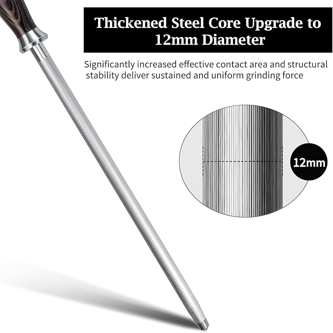 HOSHANHO Honing Rod,12 Inch Professional Kitchen Knife Sharpener Rod, Japanese High Carbon Knife Sharpening Steel with Ergonomic Pakkawood Handle, Ideal for All Chef Knives