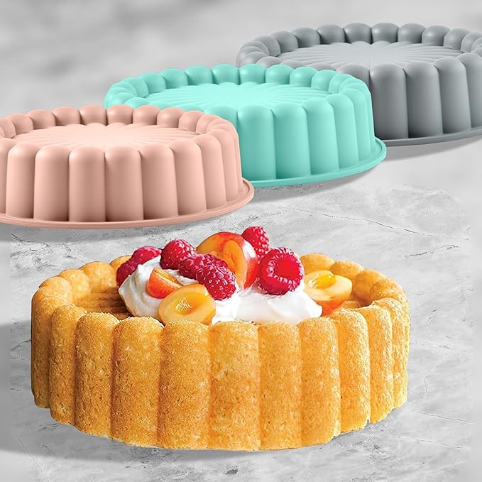 10 Inch Silicone Bundt Cake With 8 Inch Pan Set (2 Pack) - Nonstick Baking Mold for Pound Cake, Jello, Bread & Brownies, Dishwasher Safe, Pink