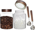 Glass Coffee Jars Spice Jar Round Storage Canister with Wooden Lid Clear Glass Food Jar for Pantry Sugar Tea Coffee Bean Spice Nuts Cookies Bath Salts (1800ml/60oz-2PACK（with spoon)