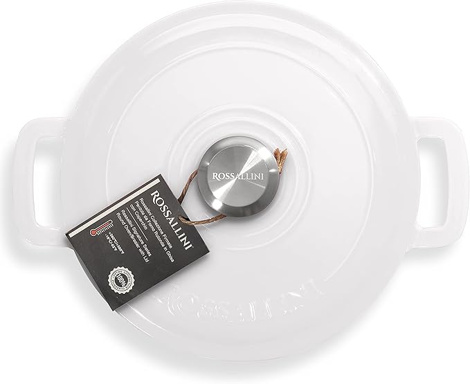 Signature Enameled Cast Iron Dutch Oven, Non-Stick Serving Pot with Tight Fitting Lid for Perfect Roasting, Baking, Sauteing, and Bread Making | 5.5Q (5.2L) - White