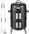 VIVOHOME 3-in-1 Vertical Charcoal Smoker, BBQ Smoker Grill with Built-in Thermometer, Air Vent, and 2 Access Doors, Idea for Parties, Backyard, Barbecues