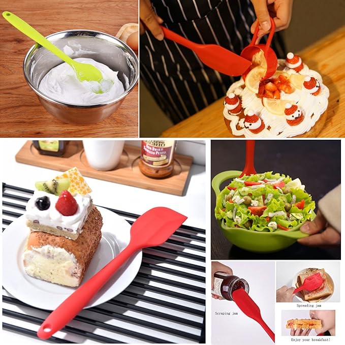 Silicone Spatulas Set, Rubber Spoon Spatula Heat Resistant Spoonula One Piece Design Seamless Spatula Non-Stick Scrapers Baking Mixing Tool (Green Set)