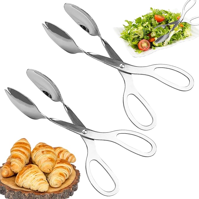2 Pieces Salad Tongs, 8 Inch Serving Tongs, Stainless Steel Food Scissor Tongs, Buffet Tongs for Home Kitchen Party Bread Cake Bake Steak Barbecue Buffet Catering