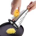 Cone Cheese Grater with Handle - Stainless Steel Triple Function Wood Handle Parmesan Shaver Non-Slip Rubber Bottom Hand Held Multifunction Vegetables Cheese Grater with container (M: 9.4" X 4.3")