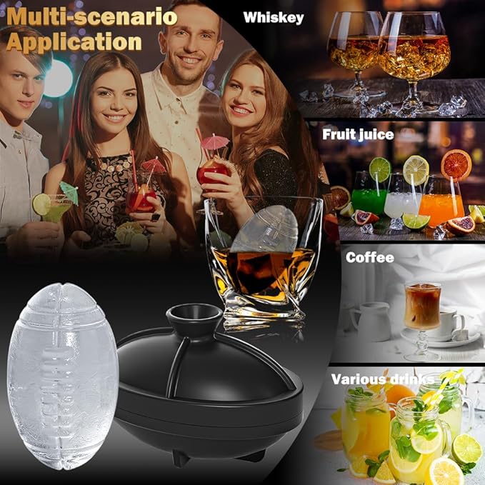 Silicone Football Ice Cube Mold 2.2 Inch Large Silicone Fun Shapes Novelty Football Gifts Craft Round Sphere Ice Ball Molds for Cocktails, Bourbon, Brandy, Whiskey Gifts for Men Women (1, Football)
