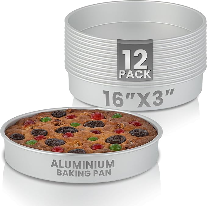 Restaurantware-Met Lux 16 x 3 Inch Straight-Sided Baking Tins, 12 Round Cake Pans - Oven-Ready, Freezable, Anodized Aluminum Round Baking Pans, Greaseproof, For Layer Birthday Cakes