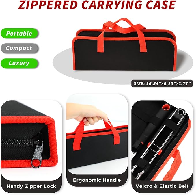 BBQ Tools Set, Heavy Duty Stainless Steel Spatula, Fork & Tongs with Portable Bag, Essential Accessories for Barbecue Outdoor Grill, Grilling Gifts for Men Dad Camp Chef