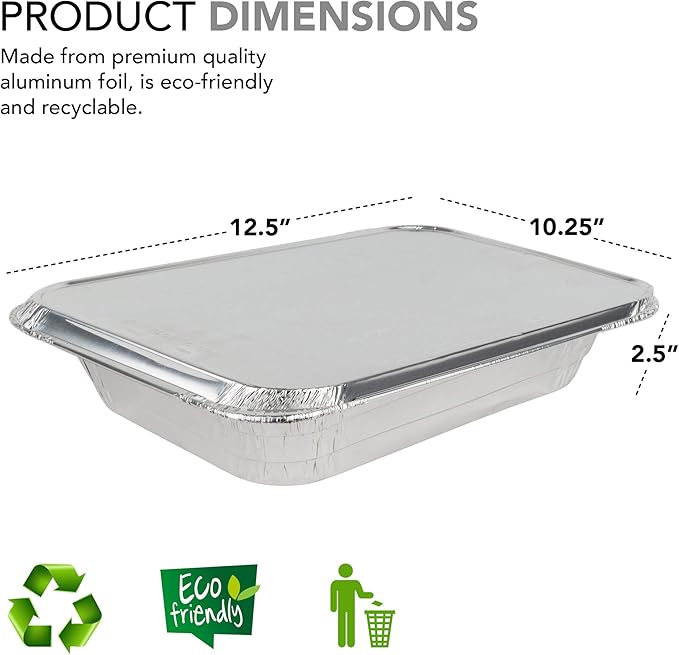 Foil Pans with Lids - 9x13 Aluminum Pans with Covers - 150 Foil Pans and 150 Foil Lids - Disposable Food Containers Great for Baking, Cooking, Heating, Storing, Prepping Food