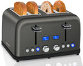 SEEDEEM Toaster 4 Slice, LCD Display, 6 Shade Settings, 1.5'' Wide Slots, Digital Stainless Toaster for Bagel, Defrost, Reheat, Dual Control, Removable Crumb Tray, 1500W, Dark Metallic