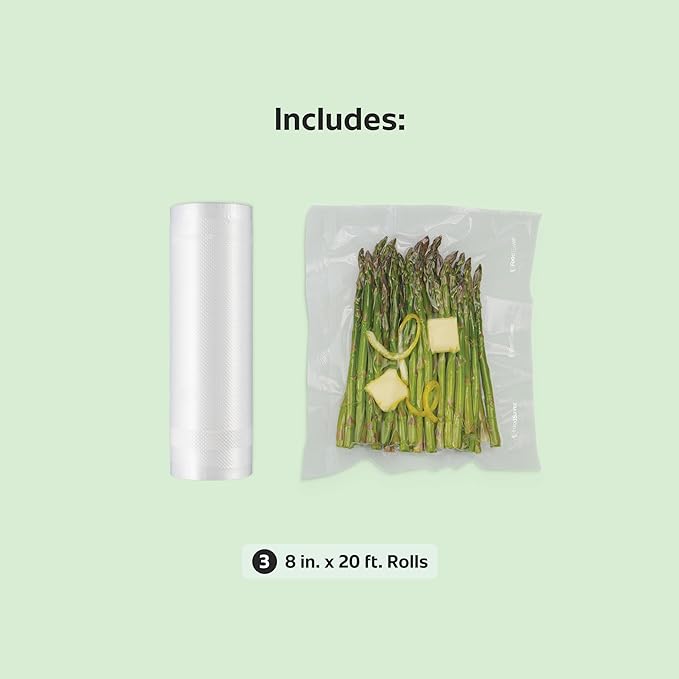 FoodSaver Custom Fit Airtight Food Storage and Sous Vide Vacuum Sealer Bags, 8 x 20', Perfect for Meal Prep and Sous Vide Cooking (Pack of 12)