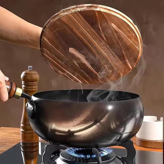 Jinswhdre Cast Iron Skillet, 9.5/11in Jinswhdre Japanese Irons Pan, Hand Forged Uncoated Iron Pan with Lid Spatula, Non-stick Wok for Cooker Gas Stir Fry Pans Durable and Rust-Free (Glass Lid,11in)