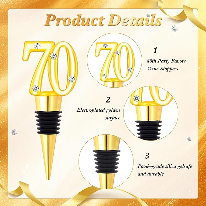 30Pcs 70th Birthday Party Favors Wine Stoppers 70 Anniversary Wine Bottle Stopper Wine Bottles Stoppers Wedding Favor Individual Gift Box for Birthday Wedding Anniversary Decorations Souvenirs (70th)