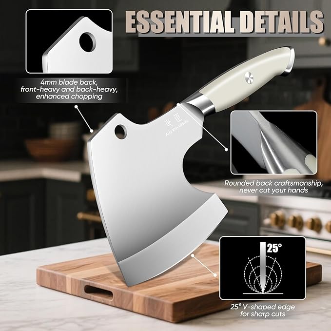 Meat Cleaver Heavy Duty - Bone Chopper, Hand Forged Kitchen Axe with Full Tang Handle, Bone Chopping Knife, Japanese Butcher Knife for Meat Cutting, Kitchen Gift for Men