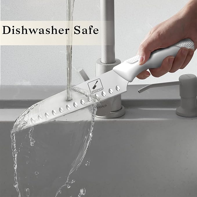 imarku Kitchen Knife Set, Japanese Knives Set For Kitchen, Stainless Steel Knife Set With Block, Kitchen Gadgets, White, Anti-Slip Handle, Dishwasher Safe