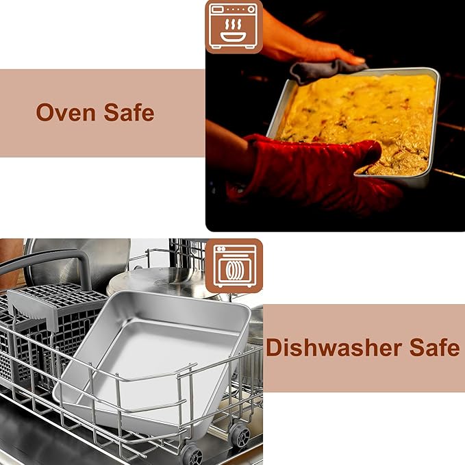 LIANYU 3 Pack 8 x 8 Inch Square Baking Cake Pan, Stainless Steel Brownie Bread Cake Molds, Square Bakeware for Lasagna Pie, Oven & Dishwasher Safe