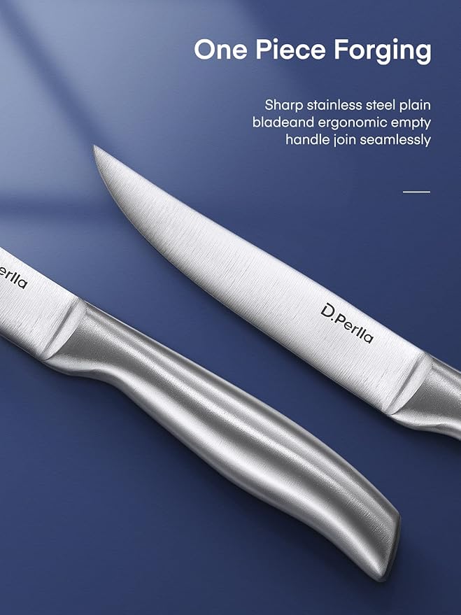 D.Perlla Steak Knives, Super Sharp Straight Edge Steak Knife Set of 8, Professional Straight Edge Kitchen Table Dinner Knives, Elegant High Carbon Stainless Steel Kitchen Steak Knife Set, 4.5IN