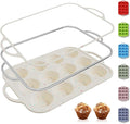 12 Cups Silicone Muffin Pan with Metal Reinforced Frame Regular Size Cupcake Pan Tray Egg Bites Silicone Circle Cookie Molds Muffin Tin Tart Pans Home Baking Supplies Stuff Necessities Cookware