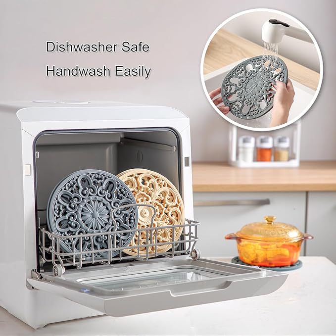 Extra Thick Silicone Trivet Mat for Hot Dishes, Hot Pots and Pans, Pot Holder, Hot Pad to Portect Your Table and Countertop, Kitchen Decor and Accessories,Black,Set of 3