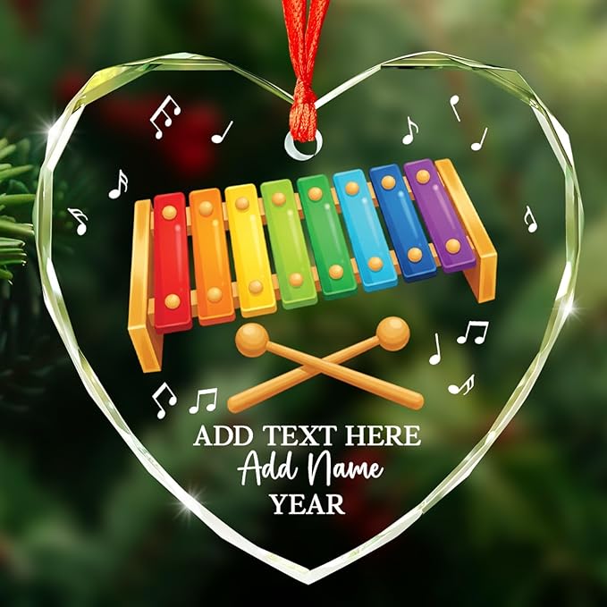 Personalized Xylophone Player Christmas Glass Ornament, Custom Text Name & Year Xylophone Xmas Ornament, Xylophonist Christmas Tree Hanging Ornaments 2025, Gift for Men Women Instrument Lover