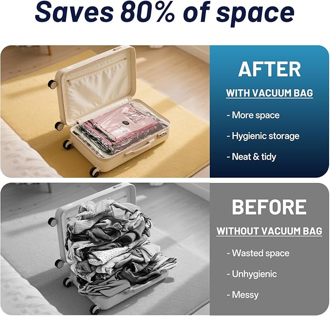 Travel Vacuum Bags for Luggage with Hand Pump,Vacuum Seal Bags for Clothing,Packing Cubes Compression,Cruise Ship and Travel Essentials(Combo 12 Pack)