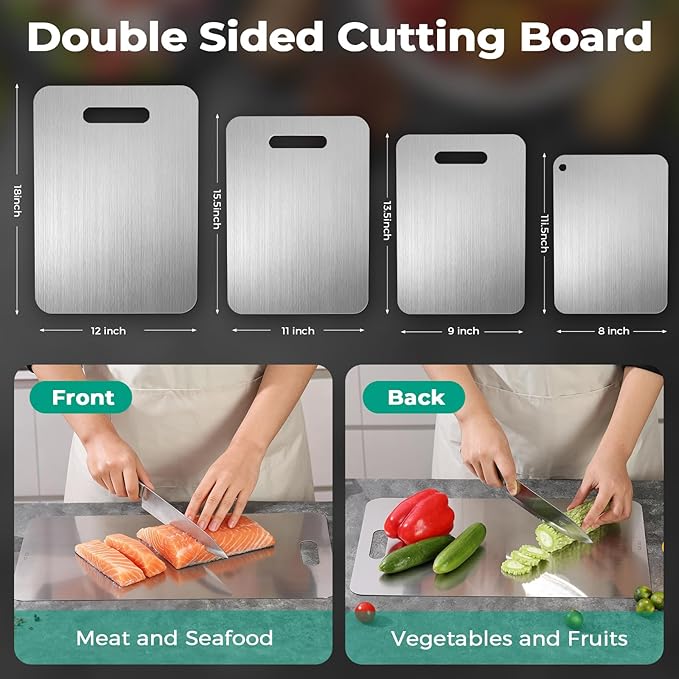 Katuchef Titanium Cutting Board - Upgraded 100% Pure Titanium Cutting Boards for Kitchen Non Toxic, Double-Grade Hygiene Durable Non Moldy Dishwasher Safe Meat Fruit Metal Board (1PC 11 * 15.5 Inch)