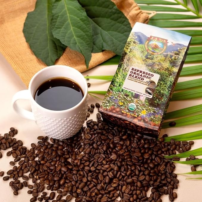 Low Acid Organic Coffee – Whole Bean, Mold-Free & Stomach Friendly by Java Planet, Espresso Blend Coffee, Dark Roast, Smooth Full Flavored, 5LB Bag