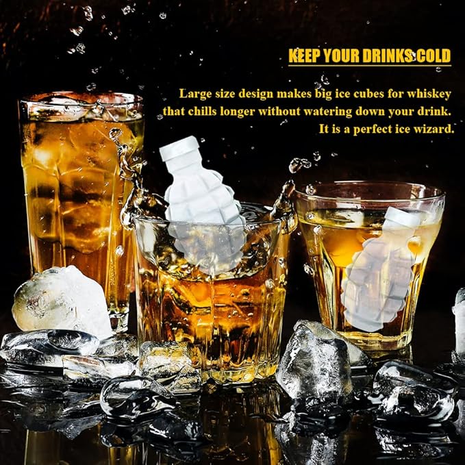 Grenade Ice Cube Mold Large 3D Chocolate Cake Mold Silicone Ice Maker for Whiskey Cocktail, Ideal for Baking